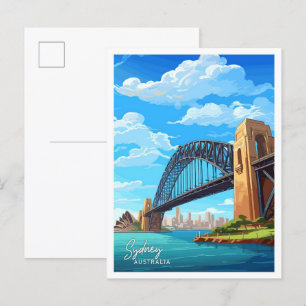 Sydney Harbour Bridge Reise Vintage-Illustration Postkarte