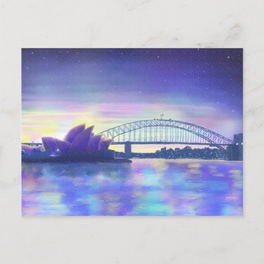 Sydney Harbour Lila Sunset Cityscape Malerei Postkarte (Vorderseite)