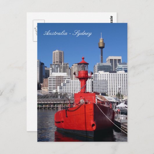 Sydney Harbour, Red Boat, Urlaub Australien Postkarte (Vorne/Hinten)