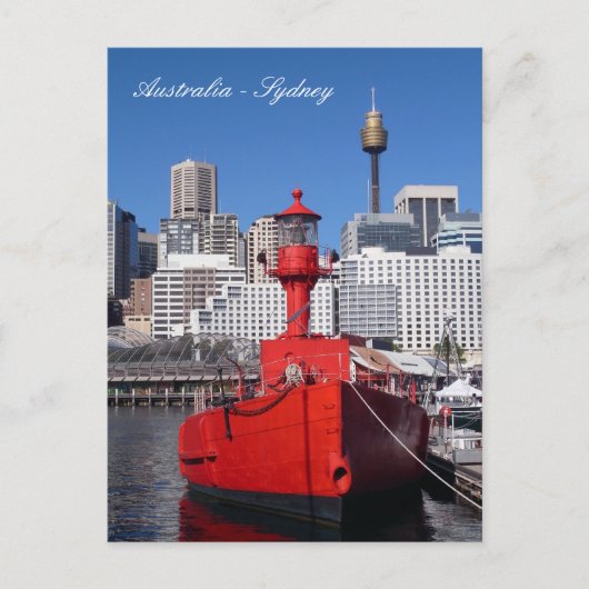 Sydney Harbour, Red Boat, Urlaub Australien Postkarte (Vorderseite)