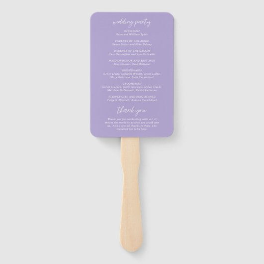 Sydney Lavender Modern Wedding Program Fächer (Rückseite)