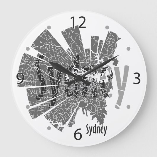 Sydney Map Clock Große Wanduhr (Vorderseite)