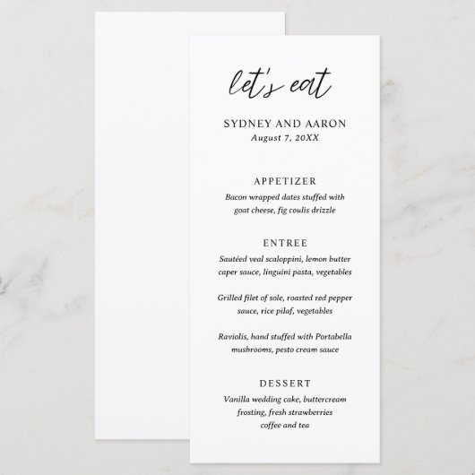 Sydney Modern Wedding Menükarte (Vorne/Hinten)