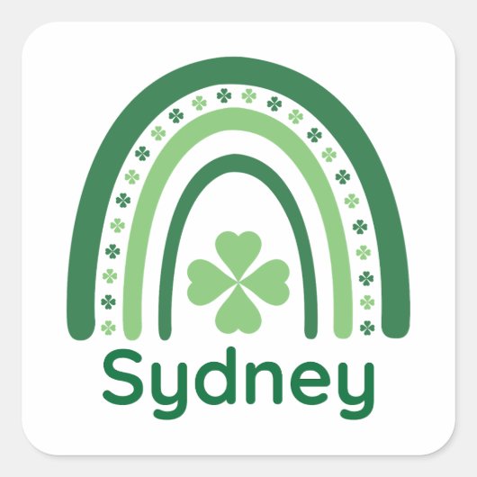 Sydney Name Clover Boho Rainbow Quadratischer Aufkleber (Vorderseite)