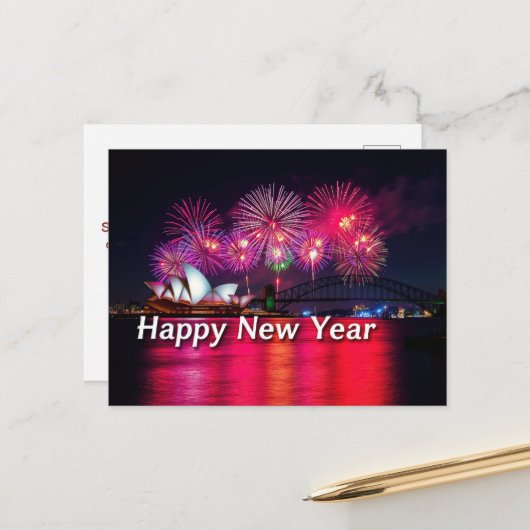 Sydney Neujahrsfeuerwerk Postkarte (Vorderseite/Rückseite Beispiel)