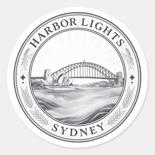 Sydney Opera & Harbour Bridge in Ink and Wash Styl Runder Aufkleber (Vorderseite)