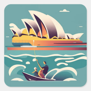 Sydney Opera House Australien Gemälde Souvenir Quadratischer Aufkleber