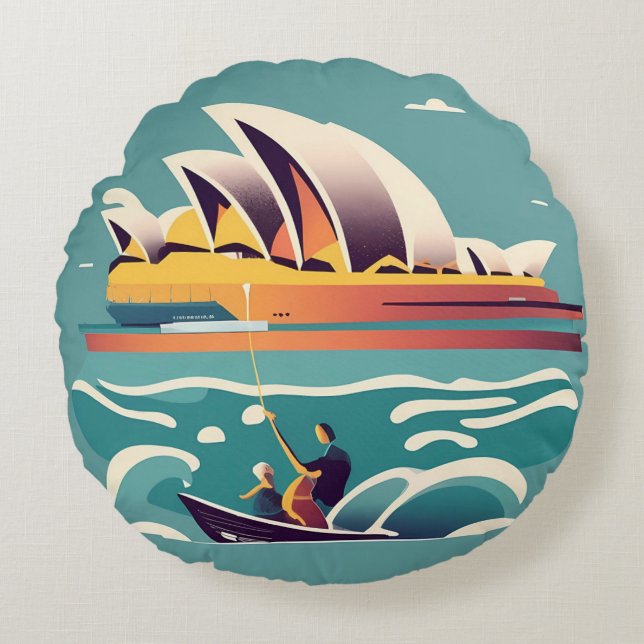 Sydney Opera House Australien Gemälde Souvenir Rundes Kissen (Vorderseite)