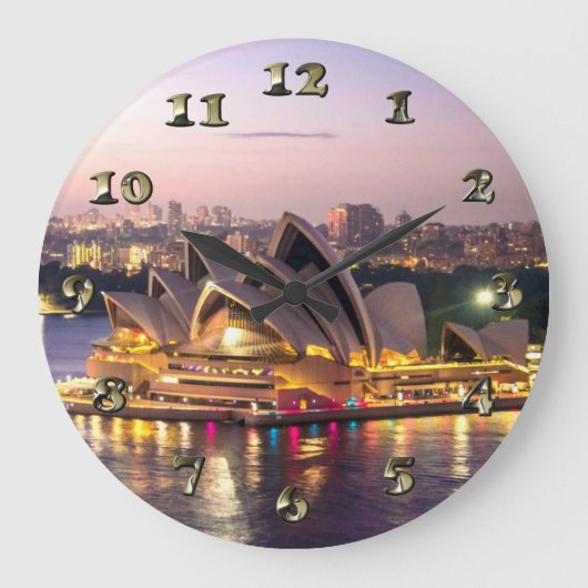 Sydney Opera House im Abend Große Wanduhr (Vorderseite)