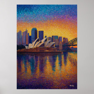 Sydney Opera House Pointillismus-Skyline-Kunst Poster