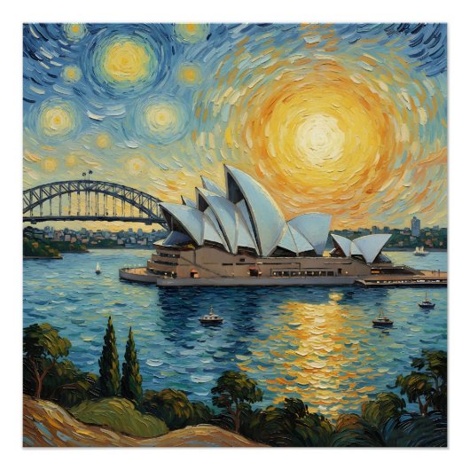 Sydney Opera House und Harbor Bridge Gemälde Poster (Vorderseite)