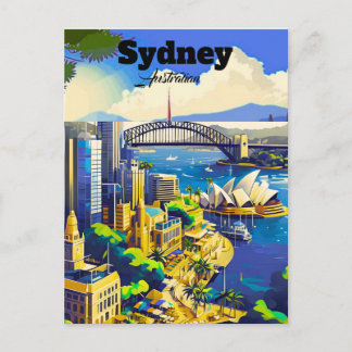 Sydney Postcard, hand drawn city card, illustrated Postkarte