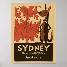Sydney Retro Map Travel Vintager Cartoon Art Poster