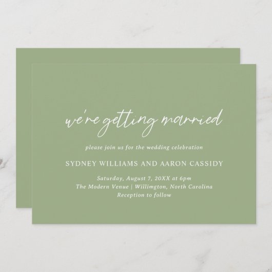 Sydney Sage Green Modern Wedding Einladung (Vorne/Hinten)
