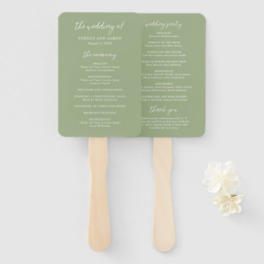 Sydney Sage Green Modern Wedding Program Fächer (Vorne und Hinten)