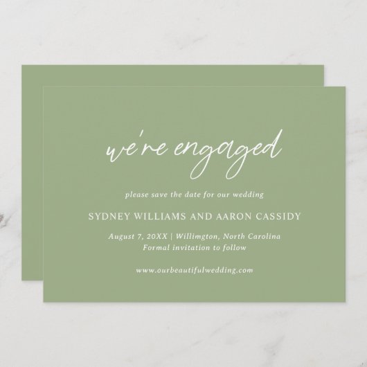 Sydney Sage Green Modern Wedding Save The Date (Vorne/Hinten)
