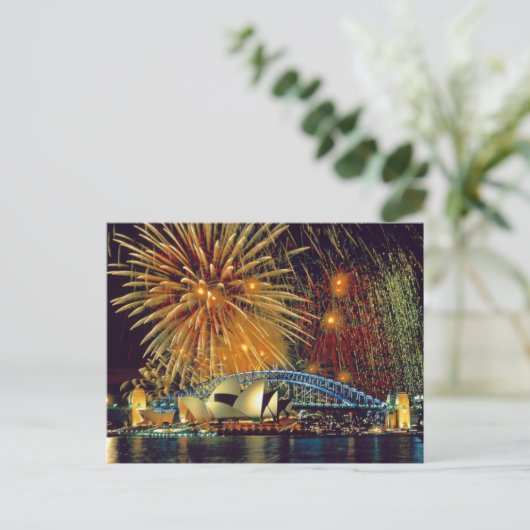 Sydney under Fireworks Postcard Postkarte (Stehend Vorderseite)