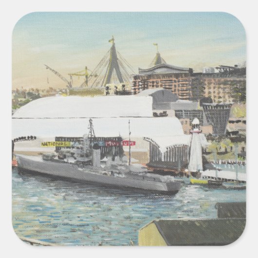 Sydneyseemuseum vom Hotel-Balkon. 1998 Quadratischer Aufkleber (Vorderseite)