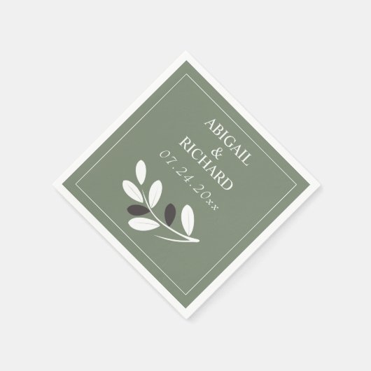 Sylized Olive Zweig Mittelmeergrüne Hochzeit Serviette (Ecke)