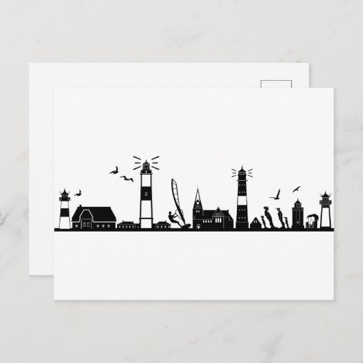 SYLT Nordsee Insel Skyline Silhouette Postkarte (Vorne/Hinten)