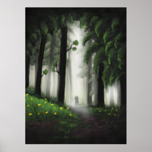 Sylvan Serenity: Majestic Green Forest mit Distan Poster