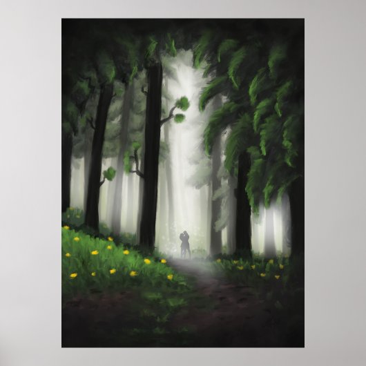 Sylvan Serenity: Majestic Green Forest mit Distan Poster (Vorne)