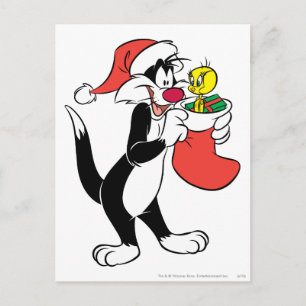 Sylvester Cat mit Strumpf Feiertagspostkarte