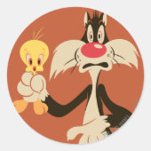 SYLVESTER™ mit TWEETY™ Runder Aufkleber (Vorderseite)