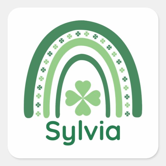 Sylvia Name Clover Boho Rainbow Quadratischer Aufkleber (Vorderseite)