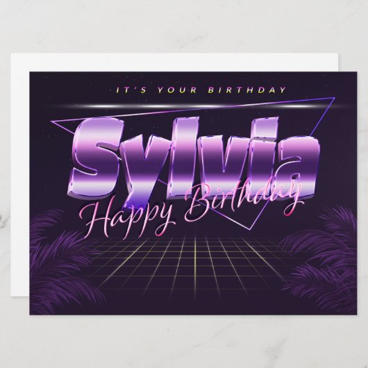 Sylvia Name Vorname lila retro Karte Geburtstag (Vorne/Hinten)