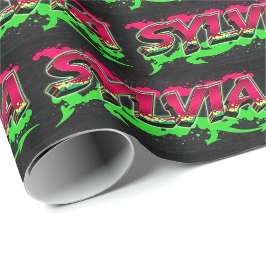 Sylvia Vorname Name Graffiti red green Geschenkpapier (Rolleneckpunkt)