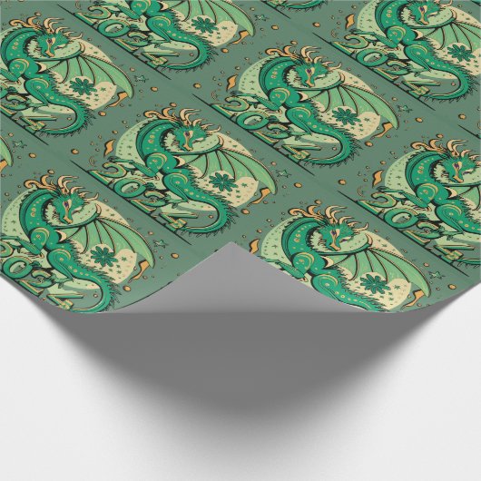 Symbol 2024 Neues Jahr, Grüner Holzdrache Geschenkpapier (Ecke)