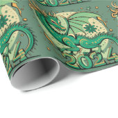 Symbol 2024 Neues Jahr, Grüner Holzdrache Geschenkpapier (Rolleneckpunkt)