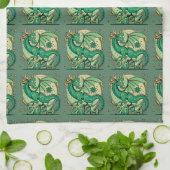 Symbol 2024 Neues Jahr, Grüner Holzdrache Geschirrtuch (Gefaltet)