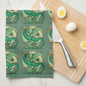 Symbol 2024 Neues Jahr, Grüner Holzdrache Geschirrtuch (Viertel Falte)