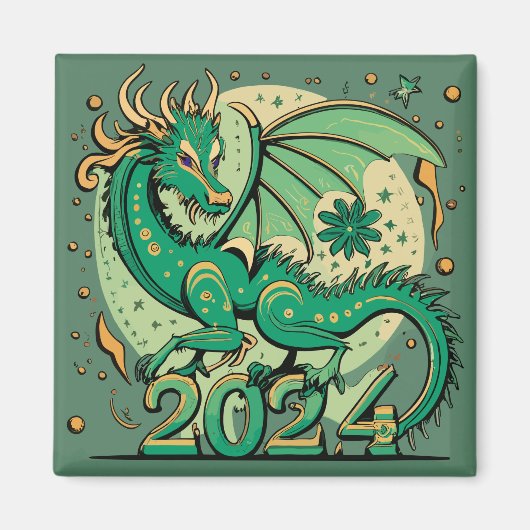 Symbol 2024 Neues Jahr, Grüner Holzdrache Magnet (Vorne)