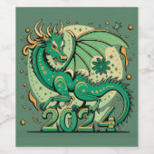 Symbol 2024 Neues Jahr, Grüner Holzdrache Weinetikett (Einzelnes Label)