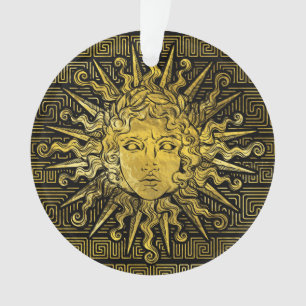 Symbol Apollo Sun auf griechischem Schlüsselmuste Ornament