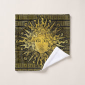Symbol Apollo Sun auf griechischem Schlüsselmuster Badhandtuch Set (Waschlappen)