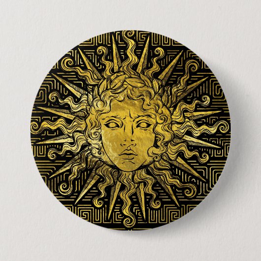 Symbol Apollo Sun auf griechischem Schlüsselmuster Button (Vorderseite)