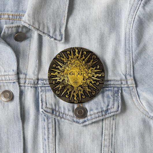 Symbol Apollo Sun auf griechischem Schlüsselmuster Button (Beispiel)