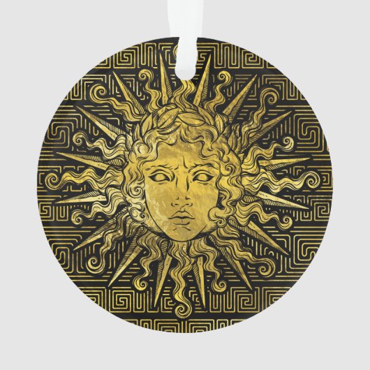 Symbol Apollo Sun auf griechischem Schlüsselmuster Ornament (Rückseite)