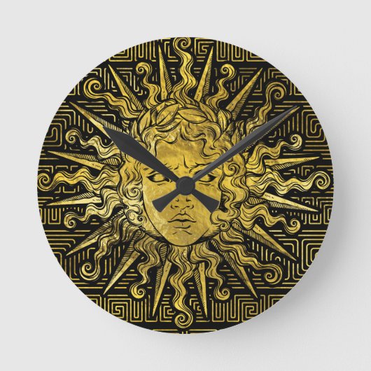 Symbol Apollo Sun auf griechischem Schlüsselmuster Runde Wanduhr (Vorderseite)