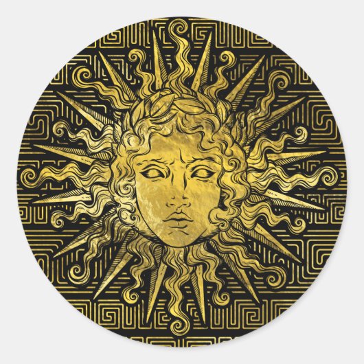 Symbol Apollo Sun auf griechischem Schlüsselmuster Runder Aufkleber (Vorderseite)