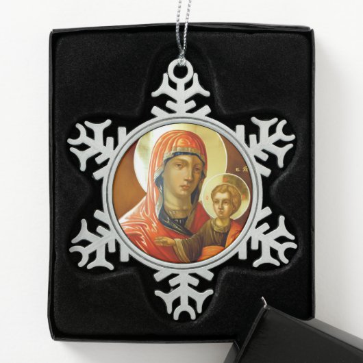 Symbol der Heiligen Maria mit dem Herrn Jesus Schneeflocken Zinn-Ornament (Box)