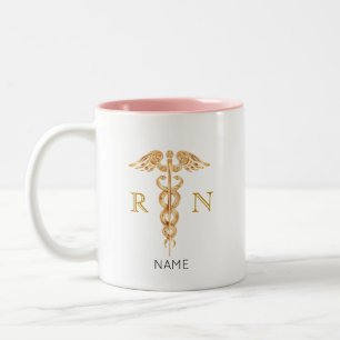 Symbol des goldenen Caduceus & Monogramm der exami Zweifarbige Tasse
