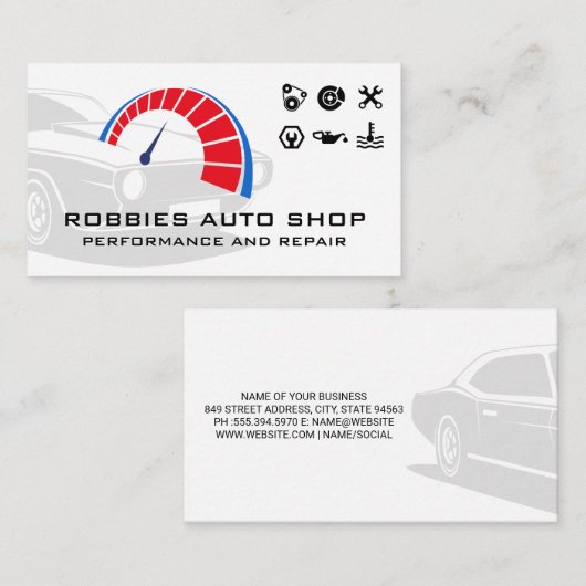 Symbol für Auto-Komponenten Visitenkarte (Vorne/Hinten)