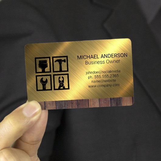 Symbol für Bauwerkzeug | Holz - Metall - Hintergru Visitenkarte