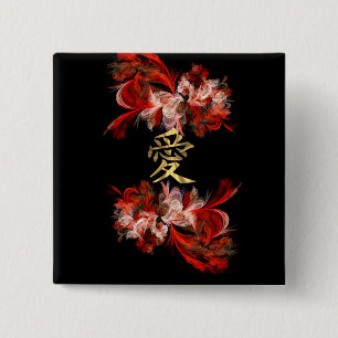 Symbol für chinesische Liebe auf rotem Fraktal Button