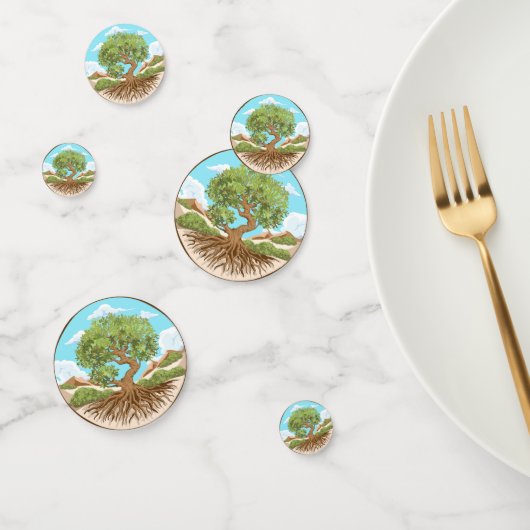 Symbol für den Frieden mit Olivenbaum in einem fre Konfetti (Gruppe)